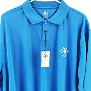 Playboy Golf Polo Shirt Blue Waffle Moisture Wick Quick Dry Breathable
